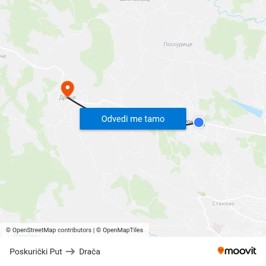 Poskurički Put to Drača map