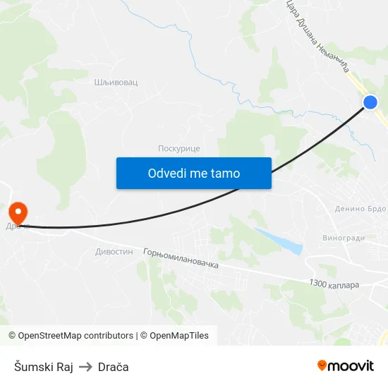 Šumski Raj to Drača map