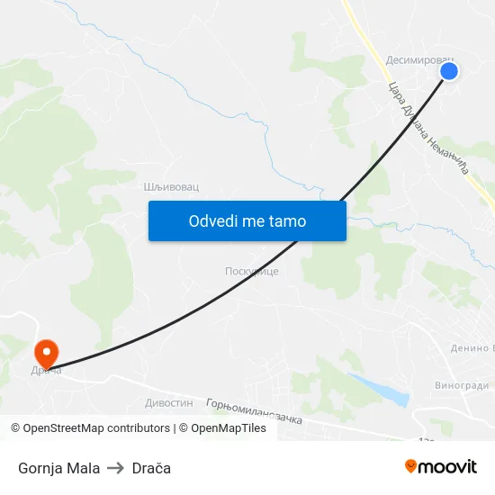Gornja Mala to Drača map