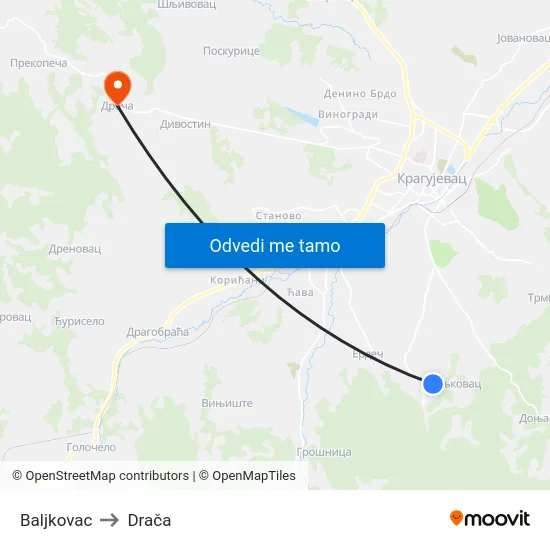 Baljkovac to Drača map