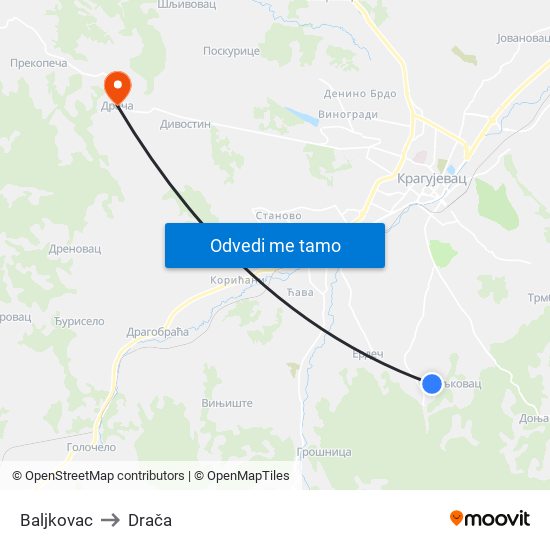 Baljkovac to Drača map