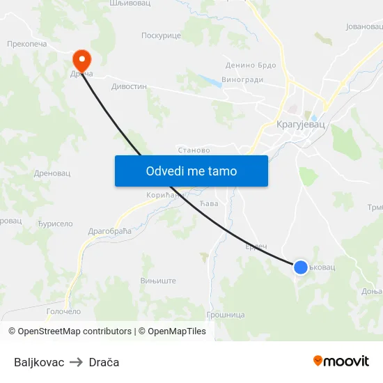 Baljkovac to Drača map