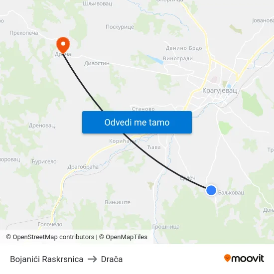 Bojanići Raskrsnica to Drača map