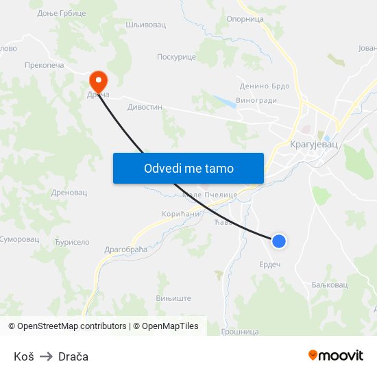 Koš to Drača map