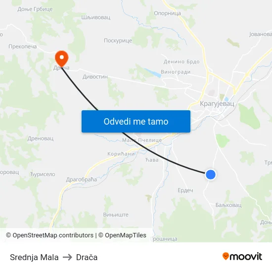 Srednja Mala to Drača map