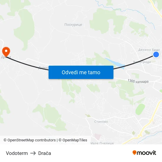 Vodoterm to Drača map