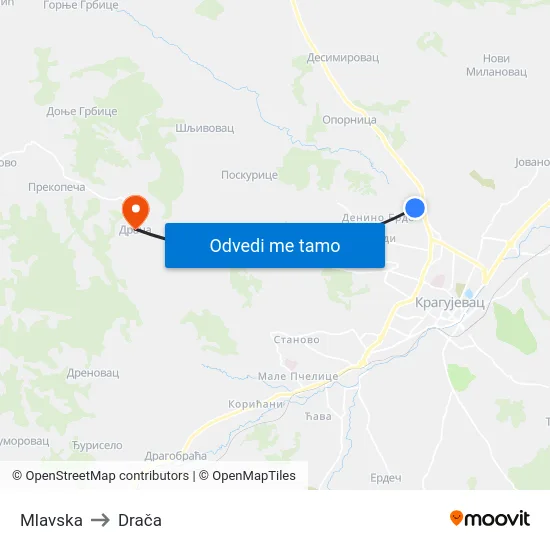 Mlavska to Drača map