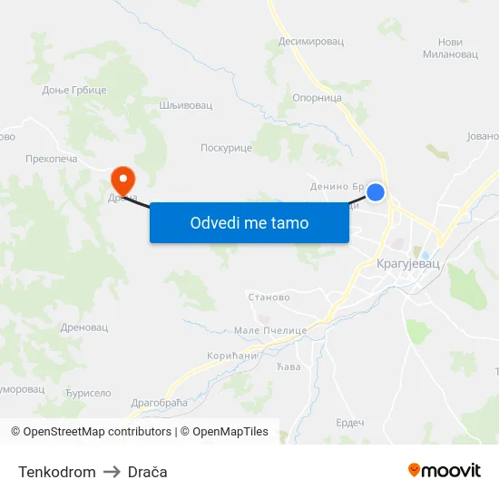 Tenkodrom to Drača map