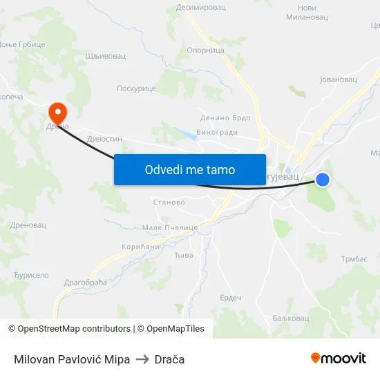 Milovan Pavlović Mipa to Drača map
