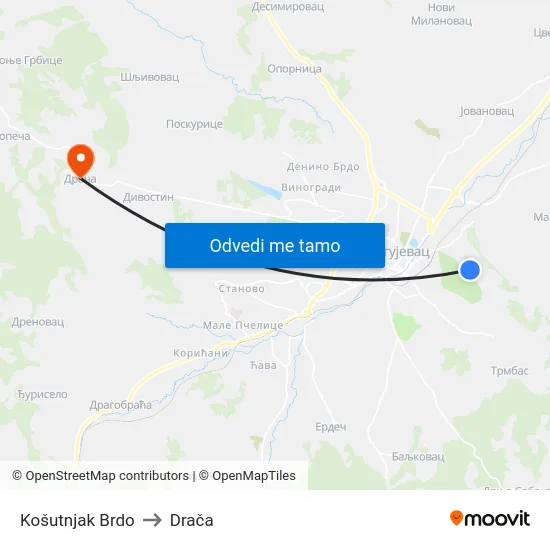 Košutnjak Brdo to Drača map