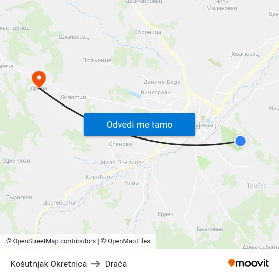 Košutnjak Okretnica to Drača map