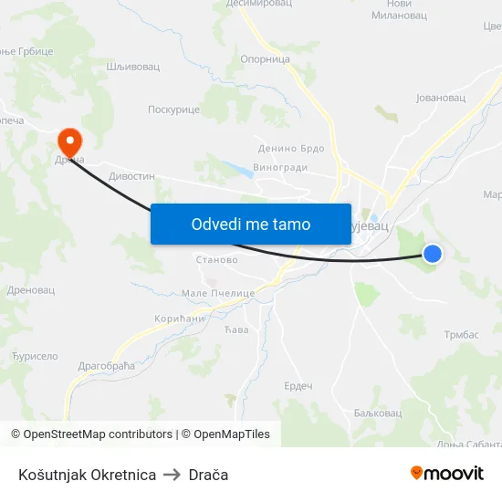 Košutnjak Okretnica to Drača map