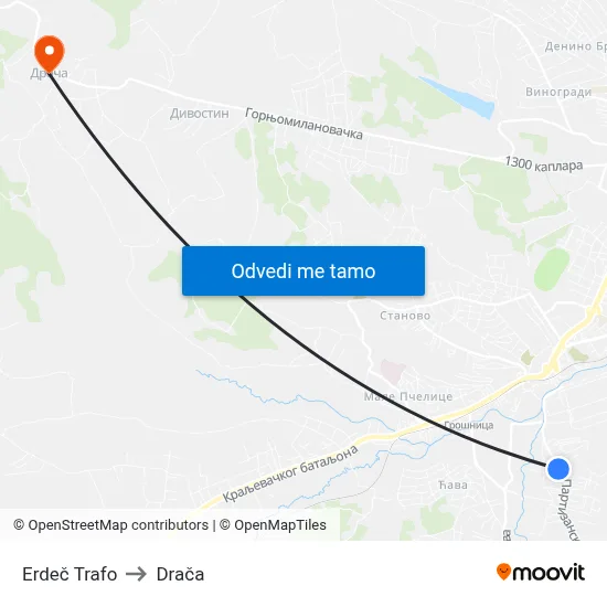 Erdeč Trafo to Drača map