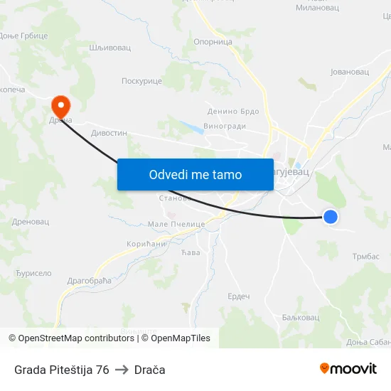 Grada Piteštija 76 to Drača map