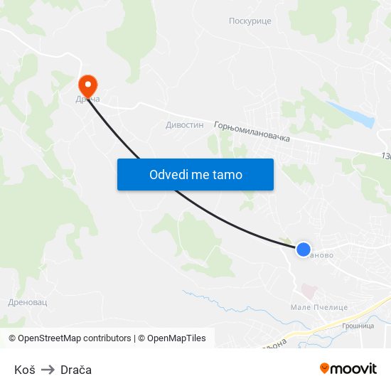 Koš to Drača map