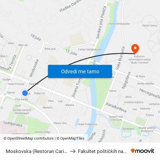 Moskovska (Restoran Carine) to Fakultet političkih nauka map