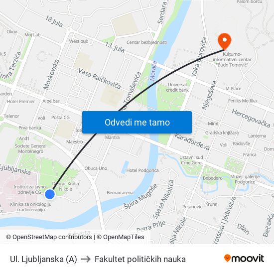 Ul. Ljubljanska (A) to Fakultet političkih nauka map