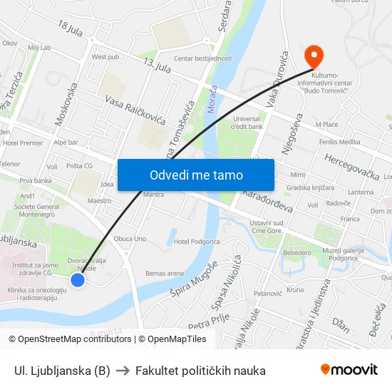 Ul. Ljubljanska (B) to Fakultet političkih nauka map