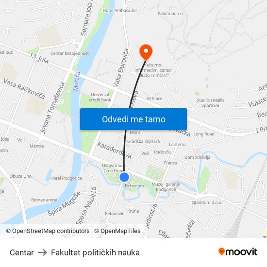 Centar to Fakultet političkih nauka map