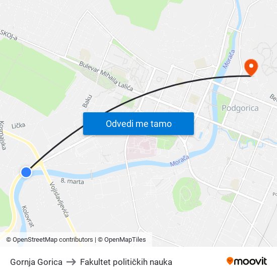 Gornja Gorica to Fakultet političkih nauka map