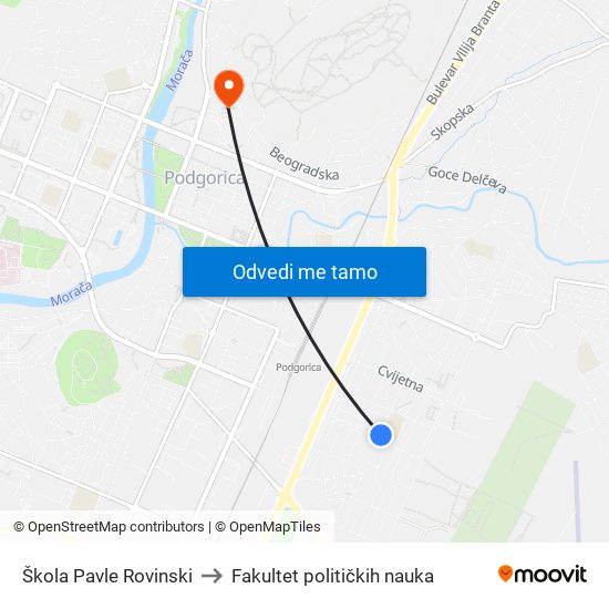 Škola Pavle Rovinski to Fakultet političkih nauka map