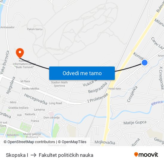Skopska I to Fakultet političkih nauka map