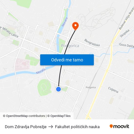 Dom Zdravlja Pobrežje to Fakultet političkih nauka map