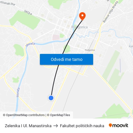 Zelenika I Ul. Manastirska to Fakultet političkih nauka map