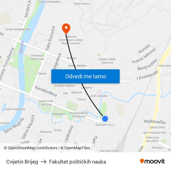 Cvijetin Brijeg to Fakultet političkih nauka map