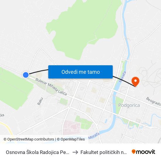 Osnovna Škola Radojica Perović to Fakultet političkih nauka map