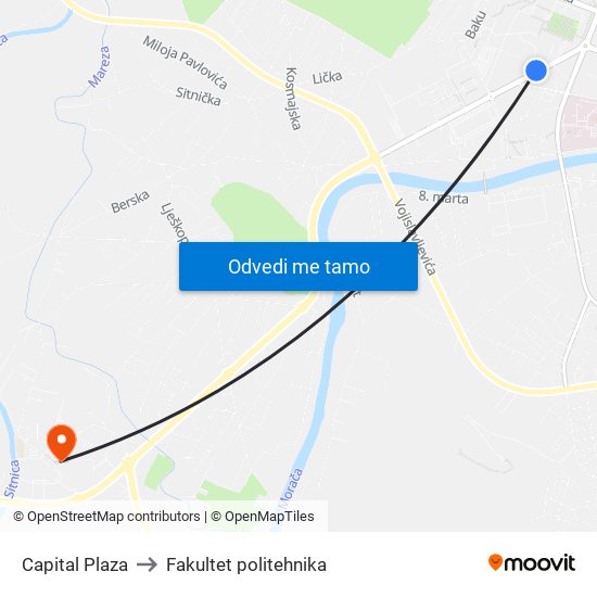 Capital Plaza to Fakultet politehnika map