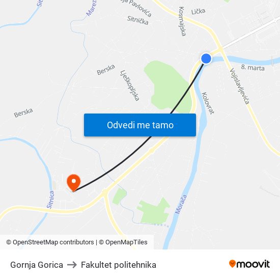 Gornja Gorica to Fakultet politehnika map