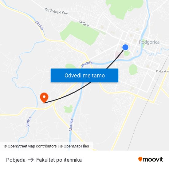 Pobjeda to Fakultet politehnika map