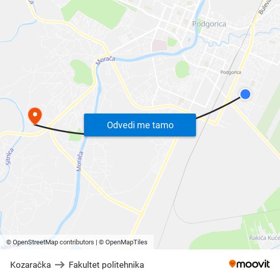 Kozaračka to Fakultet politehnika map