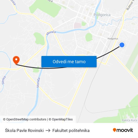 Škola Pavle Rovinski to Fakultet politehnika map