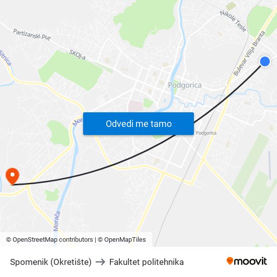 Spomenik (Okretište) to Fakultet politehnika map