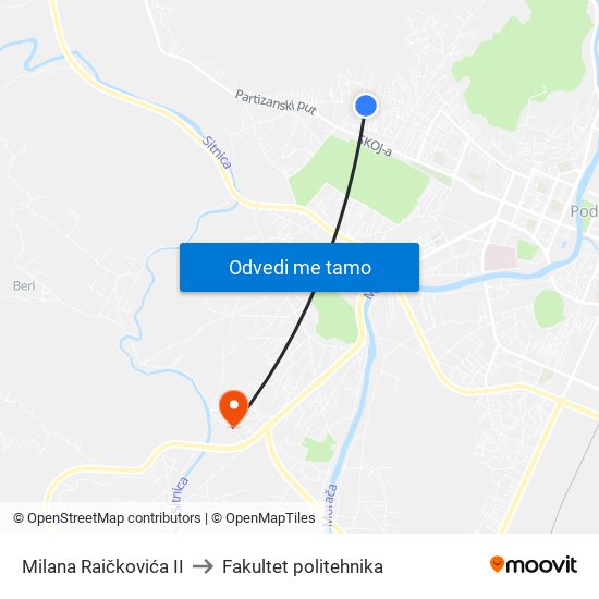 Milana Raičkovića II to Fakultet politehnika map