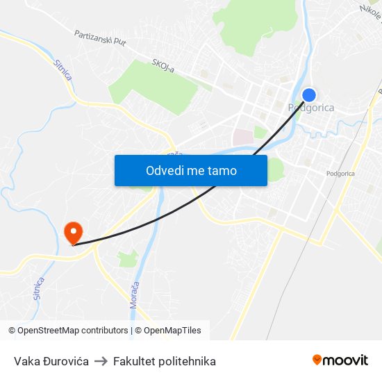 Vaka Đurovića to Fakultet politehnika map