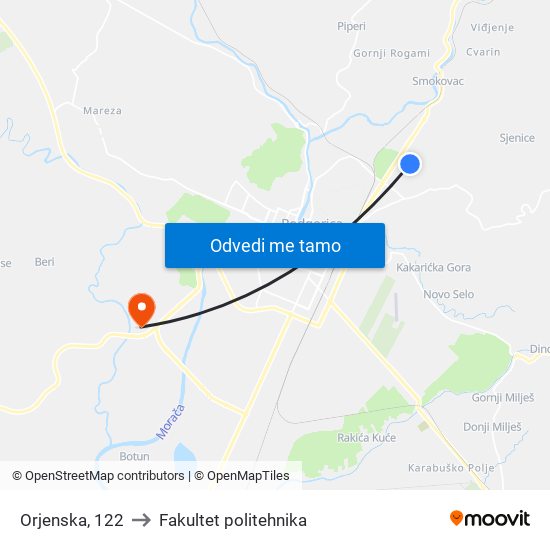 Orjenska, 122 to Fakultet politehnika map