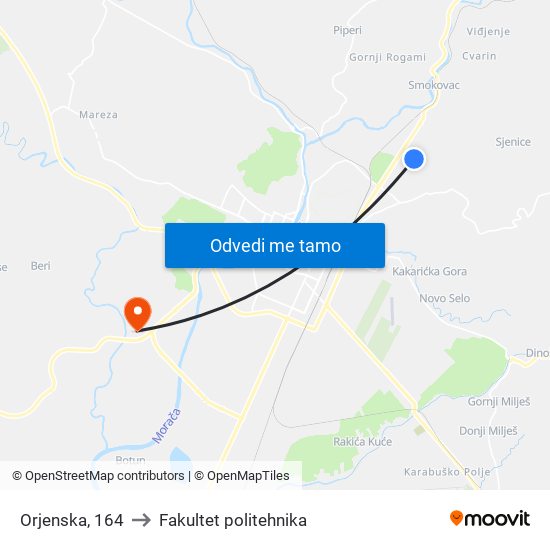 Orjenska, 164 to Fakultet politehnika map