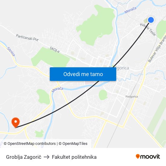 Groblja Zagorič to Fakultet politehnika map