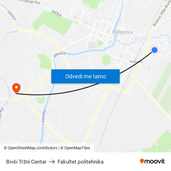 Bivši Tržni Centar to Fakultet politehnika map