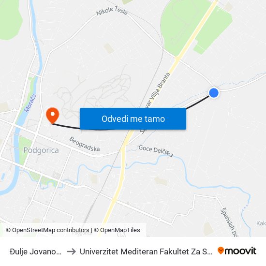 Đulje Jovanova, 46 to Univerzitet Mediteran Fakultet Za Strane Jezike map