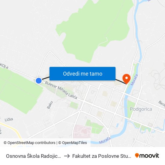 Osnovna Škola Radojica Perović to Fakultet za Poslovne Studije - MBS map