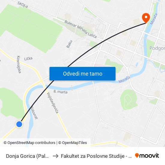 Donja Gorica (Palma) to Fakultet za Poslovne Studije - MBS map