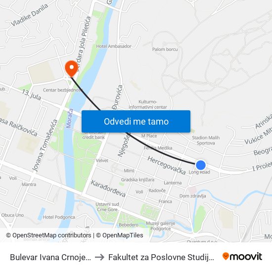 Bulevar Ivana Crnojevića I to Fakultet za Poslovne Studije - MBS map