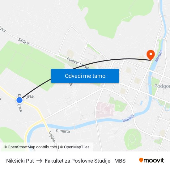 Nikšićki Put to Fakultet za Poslovne Studije - MBS map