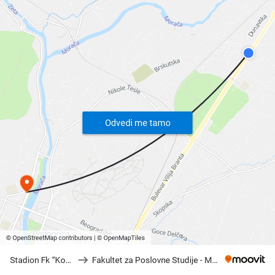 Stadion Fk “Kom” to Fakultet za Poslovne Studije - MBS map