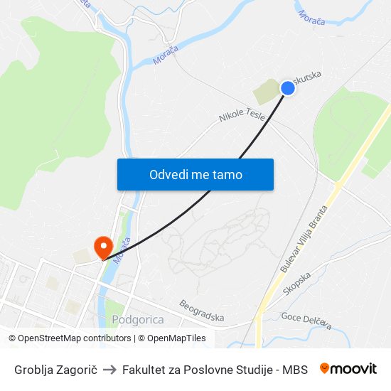 Groblja Zagorič to Fakultet za Poslovne Studije - MBS map