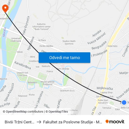 Bivši Tržni Centar to Fakultet za Poslovne Studije - MBS map